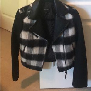Wool biker jacket with leather collar mackage